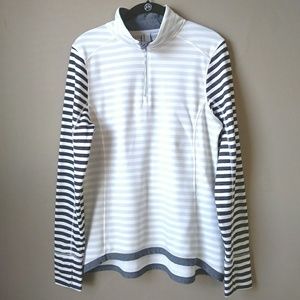 Grey + White Striped Pull Over Sweatshirt SZ LRG